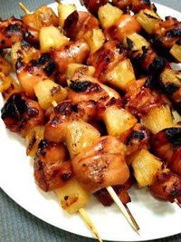 Hawaiian Chicken & Pineapple Skewers - These were delish! My marinate consisted of pineapple juice, coconut milk, teriyaki sauce (didn't have soy) powdered ginger and honey. Be sure to spray the grill with non stick spray!