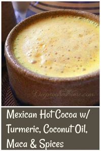 Mexican Hot Cocoa With Turmeric, Coconut Oil, Maca & Spices. Slow down aging and increase strength, stamina and mental sharpness with a hot cuppa! #recipes #healthy #easy #food #drinks #health #winter #fall #classic #medicine #healthyliving #wellness #natural #woman #men #mentalhealth #mexican #fitness #fitnesstips #healthyrecipes #morning #homemade #morningroutine #morningcoffee #drinkrecipes #tasty #coffee #holidayrecipes #energy