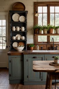 Give your kitchen a timeless look with rustic farmhouse decor! Think weathered wood, barn door cabinets, and vintage-style lighting. These ideas create a comfortable, lived-in feel perfect for everyday living. #FarmhouseCharm #RusticHomeDecor #FarmhouseStyleKitchen #VintageKitchen #RusticDecorIdeas