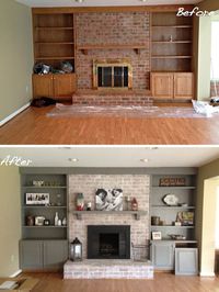 Whitewash old brick fireplace