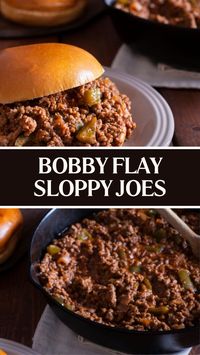 Bobby Flay Sloppy Joes is made with lean ground beef, onion, green bell pepper, ketchup, brown sugar, mustard, and garlic powder. The recipe takes 35-40 minutes and serves six.