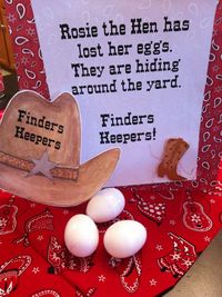 Cowboy theme party games - Finders Keepers (Hide plastic eggs with message or goodies in them)