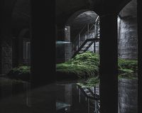 japanese architect hiroshi sambuichi has staged an ambitious installation within a former underground water reservoir in copenhagen.