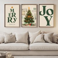 ⚠️ Please note: This is a digital download, and no physical product will be shipped. If you prefer printed versions of our holiday posters, you can find them here: https://www.etsy.com/shop/JolieHomePrints?ref=seller-platform-mcnav&section_id=51146688 Celebrate the season with this set of 3 Christmas posters featuring a mix of festive typography and a charming vintage-style Christmas tree   This collection includes a bold "Merry" typography print with a golden star, a minimalist "Joy" print, and