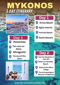 Plan the perfect Mykonos 3 days adventure with our detailed itinerary! Discover the best of Mykonos Greece 3 days with top attractions, dining spots, and hidden gems. Make the most of your 3 days in Mykonos and create unforgettable memories. #Mykonos #Greece #Travelguide #BucketList #Europe