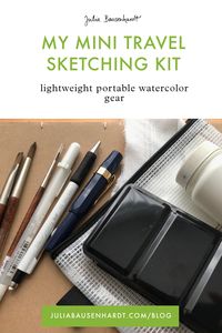 I always try to keep my tools very lightweight and minimal, and I thought it might be interesting to share what I took with me on the trip. A few years ago I shared a similar sketching kit, and my current selection of tools differs only slightly. When I go field sketching in the neighborhood, I try to keep my kit very simple so that it can fit into a fanny pack. For longer daytrips, I usually bring a backpack with a few more things (umbrella, camera, food, sitting mat).