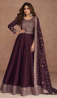 Traditional Wear Premium Silk Embroidery Work Anarkali Salwar Suit In Wine #anarkalisalwarkameez, #heenastyle, #plussize, #plussizedresses #pakistanisuits, #plussizesalwarkameez, #lognanarkali, #anarkalidresses, #anarkalidressesonline, #anarkalidressesuk, #anarkalidressesstore, #anarkalidressesdiscount, #anarkalidressesusa, #anarkalidresses2023