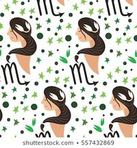 Zodiac signs Scorpio. Vector illustration of cute girl. Pattern with girl face, sign and star