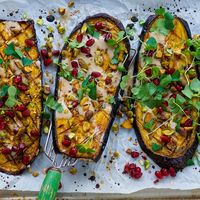 Roasted Eggplant with Harissa Tahini Sauce