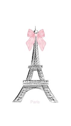 the eiffel tower with a pink bow on it