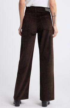 Casual confidence defines wide-leg pants crafted from cotton-blend corduroy in a dark hue. Zip fly with button closure Five-pocket style 78% cotton, 20% modal, 2% elastane Machine wash, line dry Imported Wide Leg Corduroy Pants With Patch Pockets, Wide Leg Corduroy Pants, Corduroy Pants Outfit, Dark Brown Pants, Wishlist 2024, Fall Fits, Brown Pants, Wide Pants, Corduroy Pants