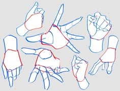 the hands are drawn in blue and red