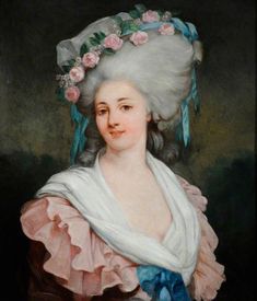 an old painting of a woman wearing a white dress and blue ribbon around her neck