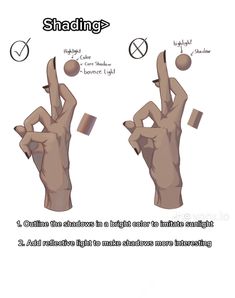 the instructions for how to use shading on your hands and fingers in different ways