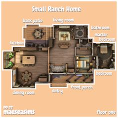 a floor plan for a small ranch home with lots of room and furniture in it