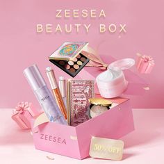 ZEESEA BEAUTY BOX UP TO $70 VALUE FOR $32* You don't know what's in the box but that's where the fun lies! We guarantee that you get the value back in these mystery boxes sent to your door every month.   Why love it? Super value, worth up to $70+ for only $32. FREE DELIVERY Cancel anytime before next month's box is sen Gift Box Poster Design, Skin Cupid, Makeup Product Photography, Mystery Box Ideas, Beauty Subscription Boxes, Makeup Gift Box, Lucky Box, Pink Gift Box, Makeup Lovers