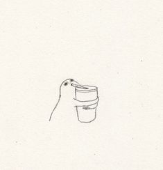 a drawing of a bird with a cup in its beak