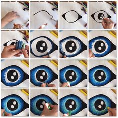 step by step instructions on how to draw an evil eye with colored pencils and crayons