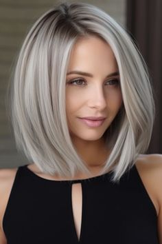 For an edgy style go for a sharp angled lob haircut with platinum highlights. This sleek bob works best on hair types. Click here to check out more stunning lob haircuts (Long Bob) for right now. Long Bob Haircuts With Highlights, Womens Angled Bob Haircuts, Long Bob From The Back, Long Bob Hairstyles Grey Hair, Angled Long Bobs, Stacked Lob Haircut For Fine Hair, Edgy Long Bob Haircuts, Blonde Bob Ideas, Long Bob With Volume