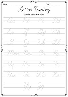 letter tracing worksheets Cursive Tracing Free Printable, Cursive Tracing, Cursive Practice Sheets, Learn Cursive, Cursive Letters Worksheet, Learn To Write Cursive, Free Cursive Fonts, Trace Letters, Cursive Writing Practice Sheets