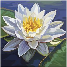 a painting of a white waterlily with yellow center