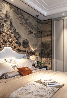 3 Panel Wall Art Bedroom, Chinese Style Bedroom, Simple Bed Designs, Simple Bed Frame, Double Bed Designs, Black Bed Frame, Bed Interior, Minimalist Bed, Bed Design Modern