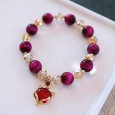 Crystals Bracelets, Female Fox, Stone Fox, New Chinese Style, Double Wrap Bracelet, Gelang Manik, Red Tigers Eye, Strung Beads, Crystal Beads Bracelet