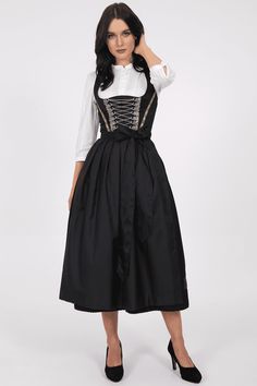 Hofen Schwaben Tracht  Beautiful 3  pc Traditional  Festive Krueger  Collection Dirndl with 85 cm/ 33.5" long skirt with 2 aprons - German Specialty Imports llc Dirndl Blouse, Black Apron, Dirndl Dress, Cotton Apron, Historical Dresses, Skirt Length, Long Skirt, Pretty Outfits, Apron