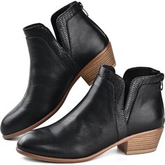 Ankle Boots Women's Black Low Heels Chunky Fashion Zipper Dressy Booties Sdony Chunky Low Heel Ankle Booties Is Crafted From The Finest Synthetic Leather, Renowned For Its Texture And Durability. Soft And Full Lining Cushioned Insole Gives You Maximum Comfort, It Is Very Suitable For Everyday Wearing, Keep Your Feet Comfortable All Day. The Breathable Design Keeps Your Feet Cool And Dry, No Matter How Long You Wear The Shoes. Classic Round Toe Ankle Boots Can Make Your Feet Look Smaller And More Black Low Heels, Black Heels Low, Business Casual Dress, Booties For Women, Heels Chunky, Casual Ankle Boots, Buckle Ankle Boots, Shoes Classic, Women's Ankle Boots