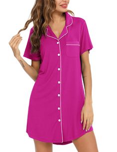 PRICES MAY VARY. ❤Styles: Exquisite piping & Chest Pocket & Turn down collar & Full Button Front Pajamas Top & Curved Hem and button closure. Loose fit style full button nightgowns. Fit any body shape easily. ❤Features: V neck Boyfriend Nightshirt, Short Sleeve Boyfriend Sleep Shirt/ Short Pajama Top. Suitable as nursing nightgowns/maternity nightgowns. Breastfeeding mommy can easily breastfeed just by releasing the two buttons. ❤Occasions: Sleepwear are essential for sleeping every day. button Night Shirts For Women, Button Down Pajamas, Woman Pajamas, Christmas Nightgowns, Relaxing Night, Women's Nightgowns