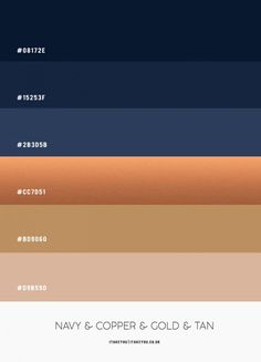 the color scheme for navy and copper is shown in three different colors, including blue, brown