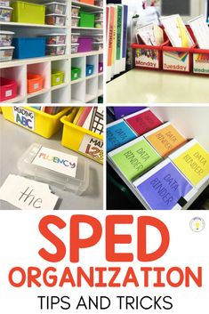 several different pictures with the words speed organization tips and tricks