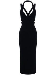 black cut-out detailing halterneck sleeveless square open back fitted waistline straight hem Black Cut Out Dress, Dion Lee, Black Bodycon Dress, Outfit Combinations, Halter Neckline, Black Maxi Dress, Elegant Fashion, Fitted Dress, Dress Accessories