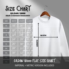 "Get the perfect fit with our Gildan 18000 Sweatshirt Size Chart Bundle!  This comprehensive 6-piece bundle includes both Imperial and Metric size charts for flat sweaters, making it a must-have for anyone looking for accurate sizing guidance for their unisex sweatshirts.  Designed for convenience, these size charts guarantee accuracy and ease in selecting the right fit. Download now to expand your Gildan 18000 sweater offerings with confidence!  ♥ Our Size Charts are designed to perfectly fit E Sweatshirt Logo Placement, Decal Size For Sweatshirts, Cricut Sweatshirt Size Chart, Sizing Chart For Vinyl On Sweatshirts, Mens Sweater Measurements, Shirt Size Chart, White Moisture-wicking Long Sleeve Sweatshirt, Sweater Mockup, Hoodie Size Chart