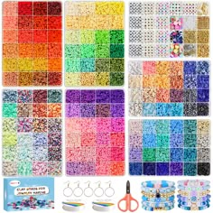 PRICES MAY VARY. Bracelet Making Kit: Contains 21600 pcs flat polymer clay beads in 144 colors and 1400 pcs charms kit(including 160 pcs each of black, gold, and colored letter beads, evil eyes beads, fruit beads, gold spacer beads, lobster clasp, etc.), 2 rolls of 10 meters stretchy strings,1 scissors, 1 plastic tweezers, 5 pairs of earrings, beads for jewelry making can meet your various DIY needs Premium Material: These clay beads for bracelets are handmade from premium polymer clay; The diameter of each bead is 6mm, the aperture is 2mm, and the thickness is 1mm; The bead bracelet made from them is safe, lightweight, comfortable to wear, and waterproof; These properties make the bracelet easy to clean after events such as parties and concerts Rich Color and Various Beads: The bracelet m Amazon Beads, Beads Fruit, Clay Beads Bracelet, Fruit Beads, Colorful Bead Bracelets, Bracelet Easy, Bracelet Making Kit, Beads For Bracelets