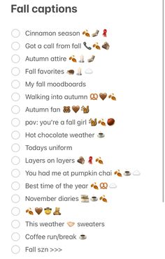 an image of the fall captions list for someone who likes to call them autumn