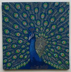 a painting of a peacock with its feathers spread out