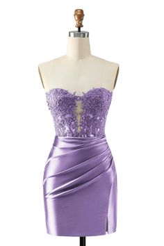 Lavender Appliques Ruched Bodycon Short Homecoming Dress Light Purple Hoco Dresses, Lilac Hoco Dress, Lavender Birthday Dress, Hock Dress, Corsette Dress, Lavender Homecoming Dress, Purple Hoco Dresses, Purple Dress Short, Purple Homecoming