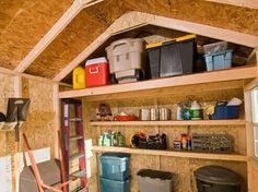 the storage room is filled with many different types of containers and bins on shelves