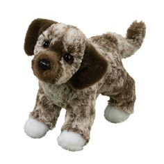 a brown and white dog stuffed animal on a white background