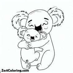 a koala hugging a baby koala bear coloring pages for kids, printable