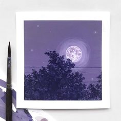 an image of a tree with the moon in the sky above it and a pair of scissors next to it