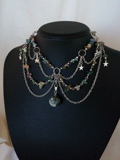 Y2k Jewelry Aesthetic, Aesthetic Choker, Grunge Chokers, Necklace Grunge, Moss Agate Necklace, Grunge Jewelry, Y2k Jewelry, Jewelry Aesthetic