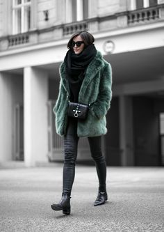 Green Fur Coat Outfit, Fake Fur Coat Outfit, Green Fur Coat, Green Faux Fur Coat, Fake Fur Coat