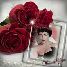 a red rose and some pearls on a white background with a thank you card in the middle