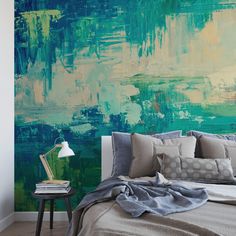 MUSE Wall Studio Loire Valley Mural Wallpaper Living Room Accent Wall, Metallic Paint Walls, Bathroom Mural, Interior Murals, Office Hallway, Hallway Bathroom, Accent Walls In Living Room, Earthy Brown, Blues And Greens