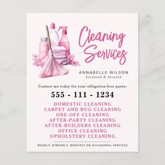 cleaning services business card with pink flowers