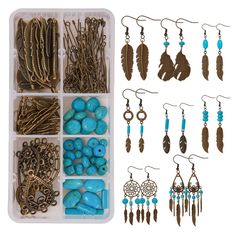 PRICES MAY VARY. ❤[PAPER INSTRUCTION]: DIY Jewelry making starter kit for beginners women girls adults. Easy to create, fun to wear. Paper instructions is included to help you finish this jewelry making kit. ❤[HYPOALLERGENIC MATERIAL]: Alloy charm connectors links, synthetic turquoise, iron jump rings, brass earring hooks, iron eye pin, Cadmium Free & Nickel Free & Lead Free. ❤[All INCLUSIVE]: 2pcs x flat round with web links, 2pcs x teardrop with flower links, 2pcs x ring links, 36pcs x feather Charm Connectors, Wire Ideas, Feather Dream Catcher, Earring Kit, Dream Catcher Earrings, Jewelry Making Kits, Jewelry Making Kit, Box Diy, Earring Making