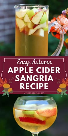 an apple cider sangria recipe in a glass pitcher