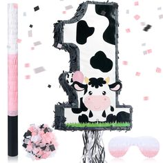 PRICES MAY VARY. Birthday Piñata Set: you will receive 1 piece of small cow piñata, 1 piece of matched blindfold, 1 pieces of stick and a pack of confetti, mainly pink, white and black colors, like a cow; Nice combination meet your parties demands, please make sure of the size information before purchasing Bring Endless Joy: the party decorations piñata can be applied as party game props for kids, adding a lot of fun, proper for holding candy, cards, chocolates, cookies, small gifts, small toys Number 1 Pinata, 1 Pinata, Pinata Stick, Cow Birthday Parties, Cow Cakes, Small Cow, Birthday Pinata, Cow Birthday, 1st Birthday Party Decorations